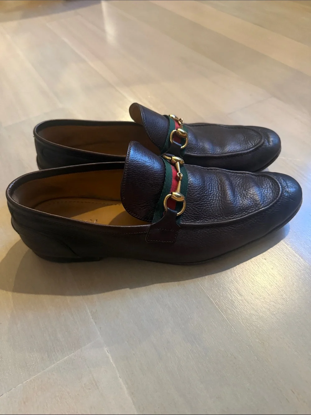 Men’s Gucci Brown Leather Horsebit Loafers Size 8 1/2